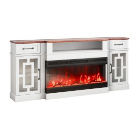 80" Fireplace TV Stand, Media Storage Corner with 36" Fireplace, Storage Drawers & Cabinets, Vintage TV Console Table with 20 LED Lights