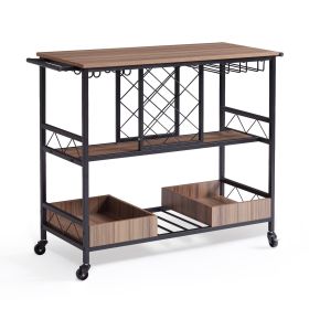 Bar Cart, Home Serving Cart, 3 Tiers 300 LBS Industrial Rolling Beverage Station on Lockable Wheels