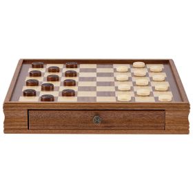 Solid Wood Chess Set, 15 inch 2-IN-1 Chess Checkers Game Set, Chess Board Games with Storage Drawer & Weighted Chess Checkers Pieces & 2 Queens