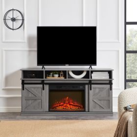 Modern Farmhouse TV Media Stand, Large Barn Inspired Home Entertainment Console, with 23" Fireplace Insert, for TV Up to 65''