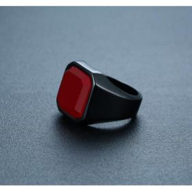 Men's stainless steel black agate ring (Option: Red black-11number)