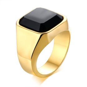Men's stainless steel black agate ring (Option: Gold-8number)