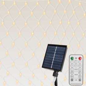 9.84x6.56FT 192LED Solar Christmas Net Lights Outdoor Bush Lights Dimmable IP44 Waterproof With 8 Modes Remote Timer Memory Function For Holiday (Option: 9.84x6.56ft)